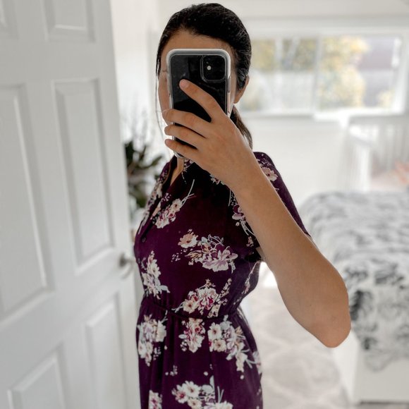 Monteau Purple Midi Floral Print Pencil Dress, M - Picture 2 of 5